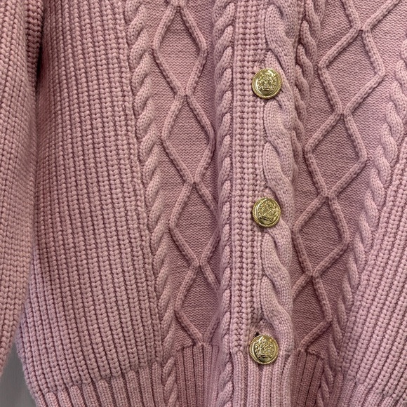Ann Taylor Light Pink Cable Knit V-Neck Cardigan Sweater Size Medium - Picture 4 of 11
